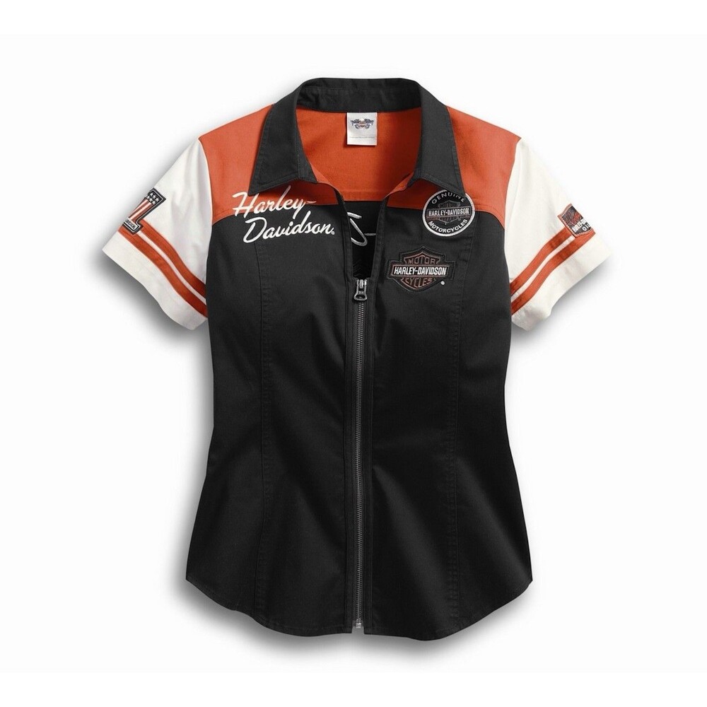 Harley-Davidson Women’s Classic Color Block Zip-Front Shirt Size L Biker